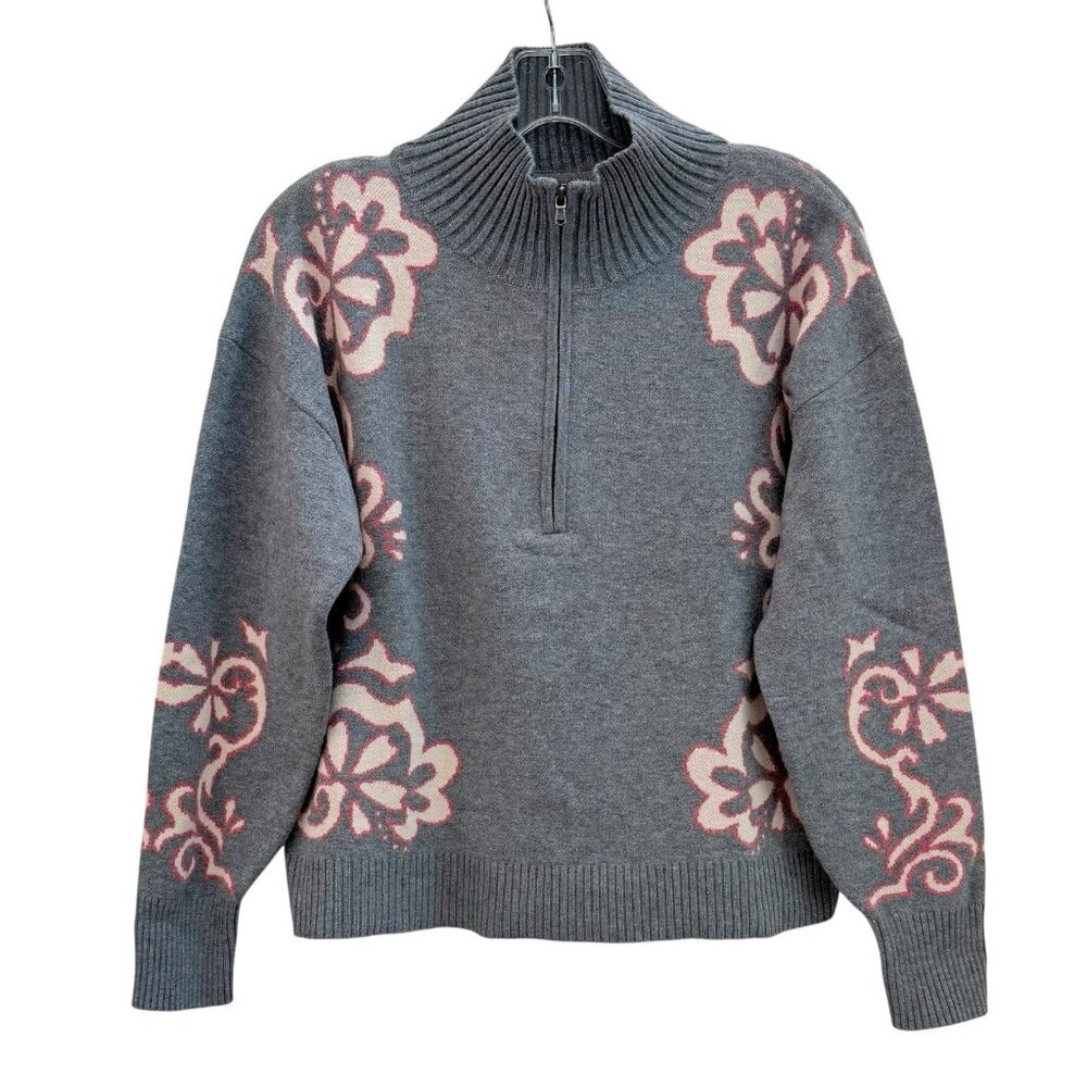 Anthropologie Montana Mock Neck Sweater Maeve Half Zip Up Grey Pink Womens XS - Picture 3 of 11